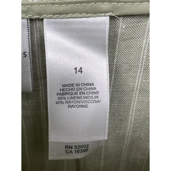 Emma James Pants Womens 14 Green Stripes Linen Blend Mid Rise Straight Leg NEW - Picture 5 of 8